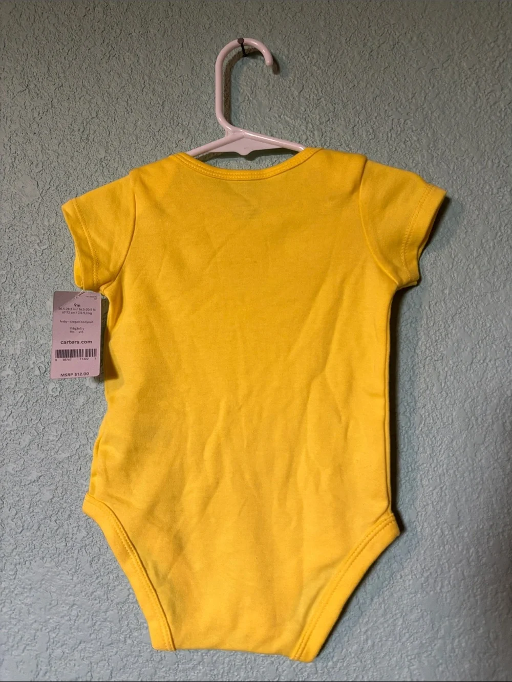 🆕 Carter's Yellow Short Sleeve Baby One-Piece with #NEEDANAP Print, 9 mos - NWT